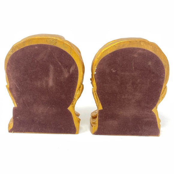 Vintage Gold Child Head Bookends Set Bronze Color Heavy Cherub - Picture 3 of 7